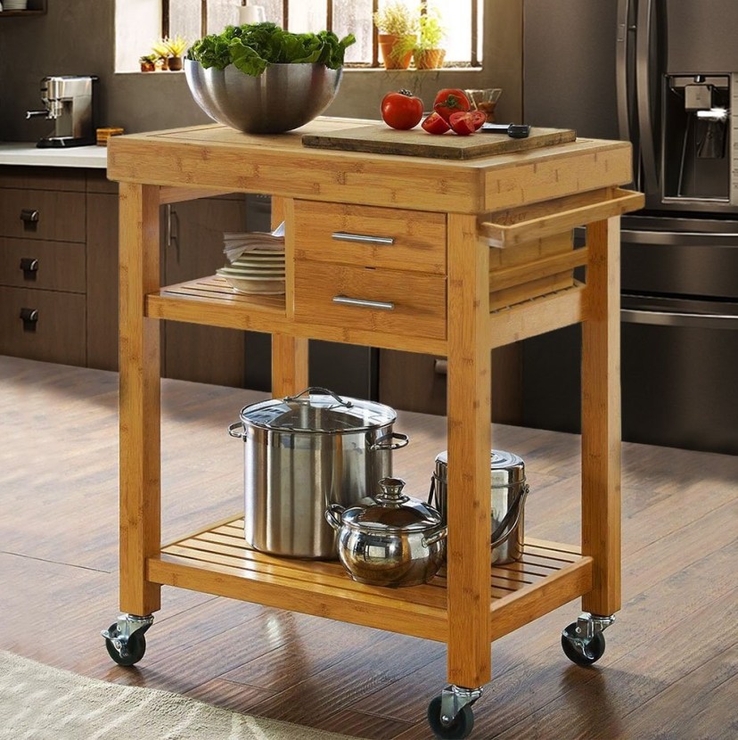 bamboo wood kitchen island cart trolleycabinet wtowel rack