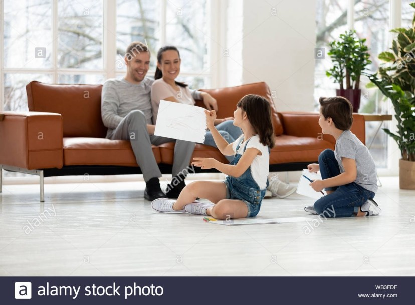 kids living room happy parents with kids in living room enjoy leisure