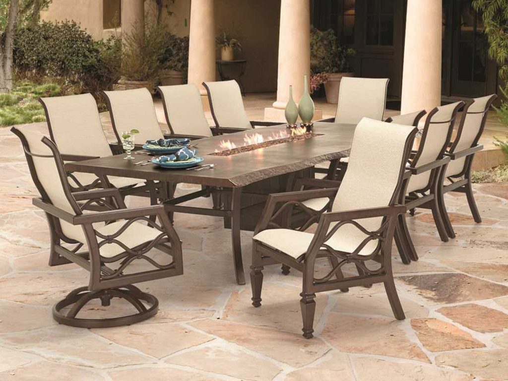 castelle villa bianca sling cast aluminum casual fire pit dining set