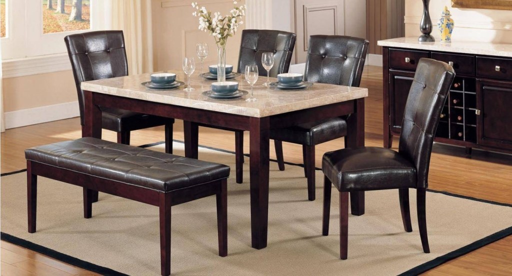 faux marble top espresso finish dining set 7 pcs acme 17058