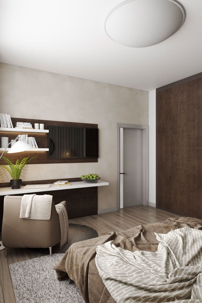 aesthetic bedroom design realistic 3d visualization on