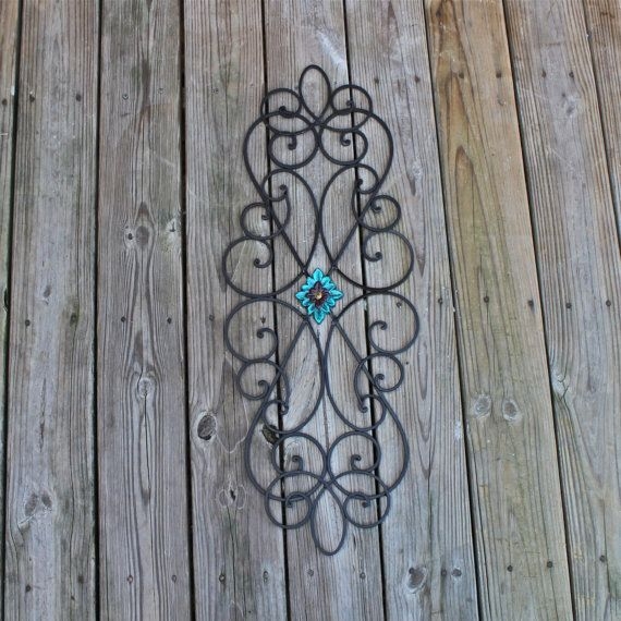 metal wall decor turquoise red distressed