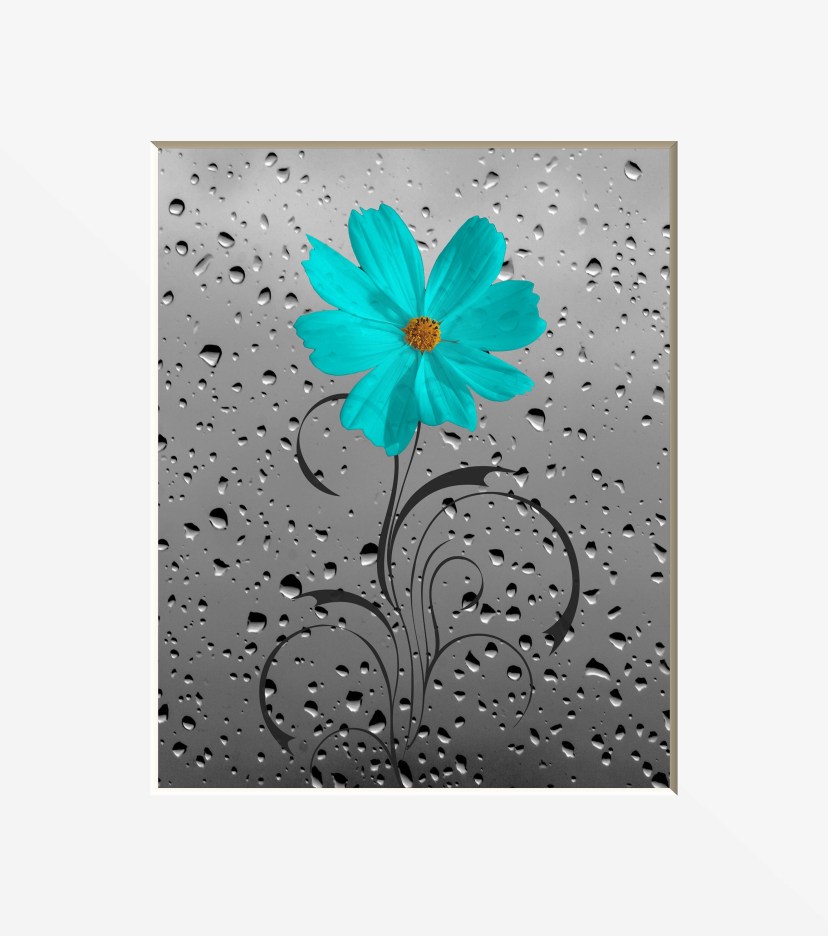 teal gray floral wall decor teal flower raindrops bathroom