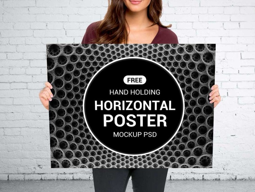 woman holding landscape poster psd mockup psd mockups